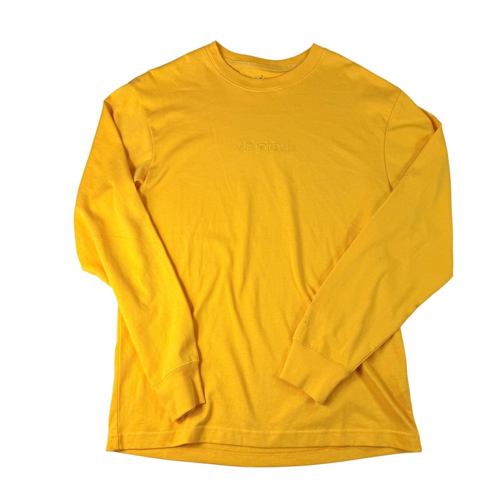 Jordan Men Small Wordmark Long Sleeve Shirt University Gold Yellow Cotton Tee